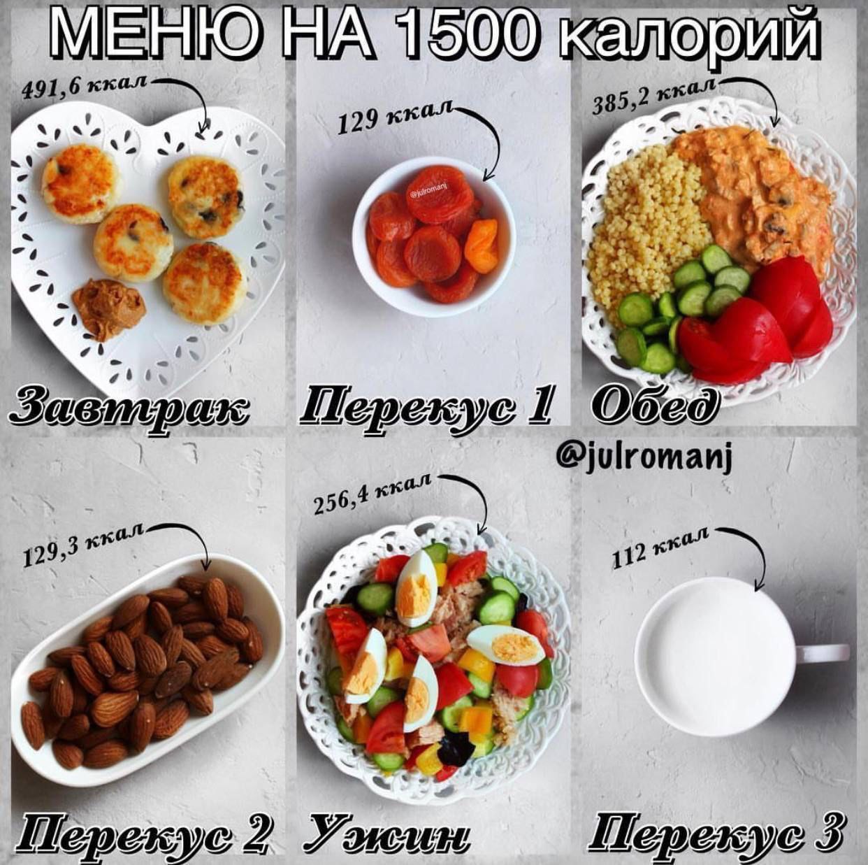 меню на день 1500 калорий