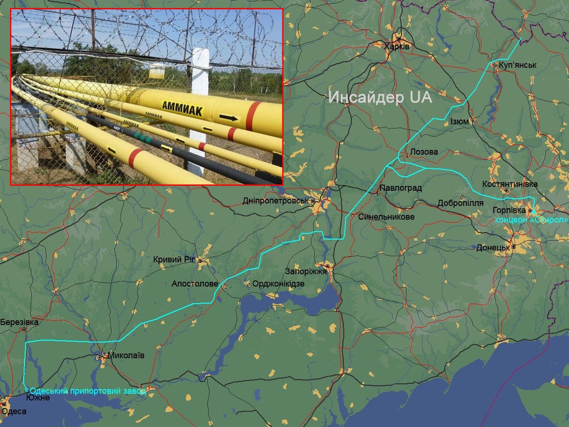 Трубопровод аммиака через украину карта